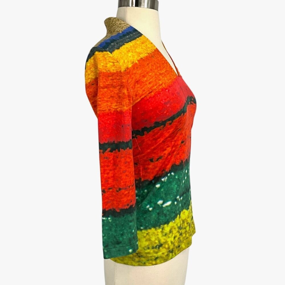Akris Flower Field Top Multicolor V Neck 3/4 Sleeve US Size 4 XS Tulips - Picture 5 of 9